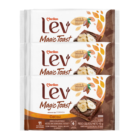 Kit 3 Torrada Lev Magic Toast Cacau 110g