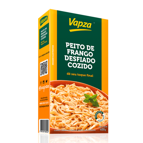 Peito de Frango Desfiado Caixa/Vácuo 400g Linha Dê seu Toque Vapza