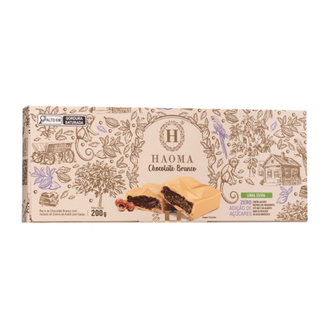 Barra Chocolate Branco Recheada Avelã Haoma Linha Stevia 200g