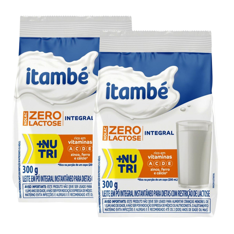 Leite Pó Integral Zero Lactose Itambé Nolac Pcte 300g - Kit 2