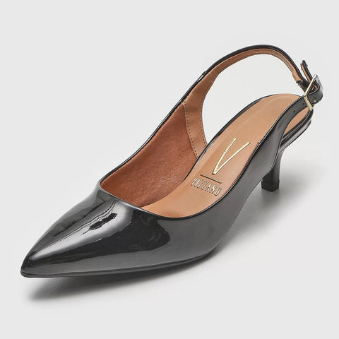 Scarpin Slingback Vizzano 1122-806 Salto Baixo Verniz Preto