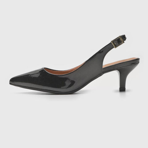 Scarpin Slingback Vizzano 1122-806 Salto Baixo Verniz Preto