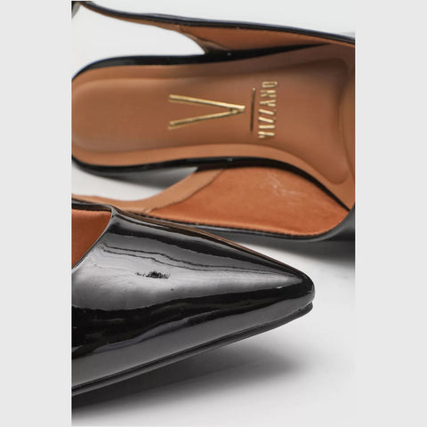 Scarpin Slingback Vizzano 1122-806 Salto Baixo Verniz Preto