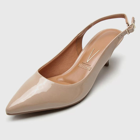 Scarpin Slingback Vizzano 1122-806 Salto Kitten Bege Verniz
