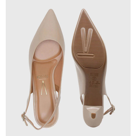 Scarpin Slingback Vizzano 1122-806 Salto Kitten Bege Verniz