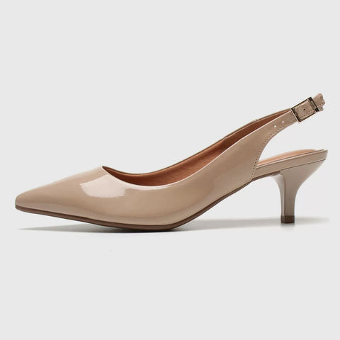 Scarpin Slingback Vizzano 1122-806 Salto Kitten Bege Verniz