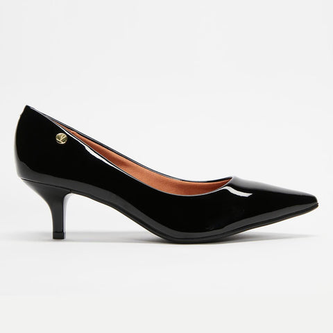 Scarpin Vizzano 1122-828 Salto Baixo Bico Fino Verniz Preto