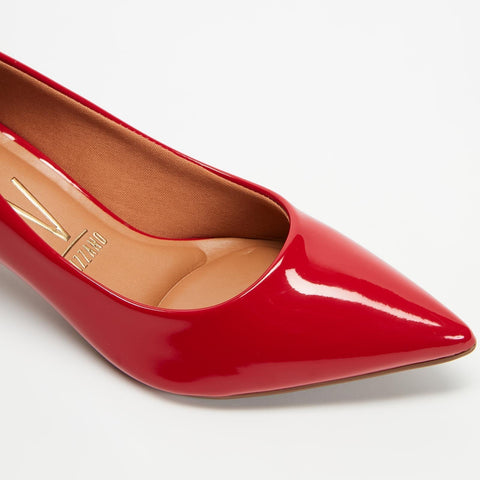 Scarpin Vizzano 1122-828 Salto Baixo Bico Fino Verniz Vermelho