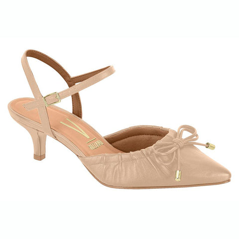 Scarpin Vizzano 1122-829 Salto Baixo Bico Fino com Laço Bege