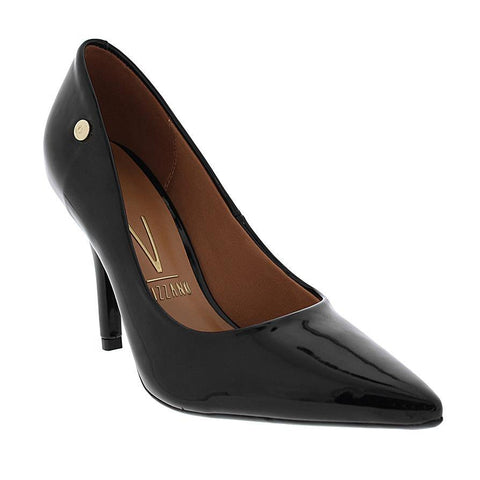 Scarpin Vizzano 1184-1101 Bico Fino Salto Alto Verniz Preto