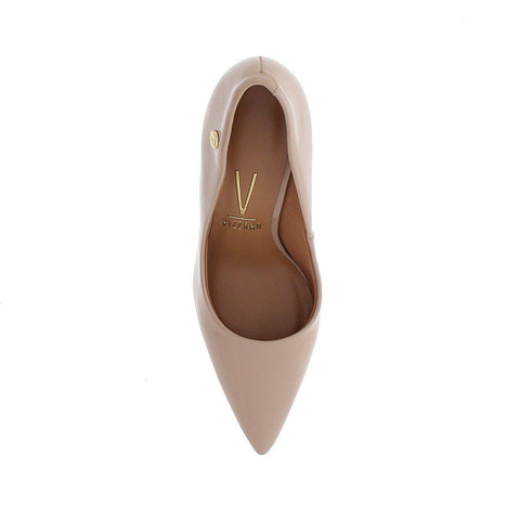 Scarpin Vizzano 1184-1101 Bico Fino Salto Alto Verniz Bege