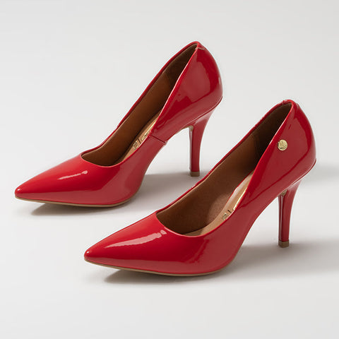 Scarpin Vizzano 1184-1101 Bico Fino Salto Alto Verniz Vermelho