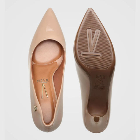 Scarpin Vizzano 1185-702 Bico Fino Bege Verniz