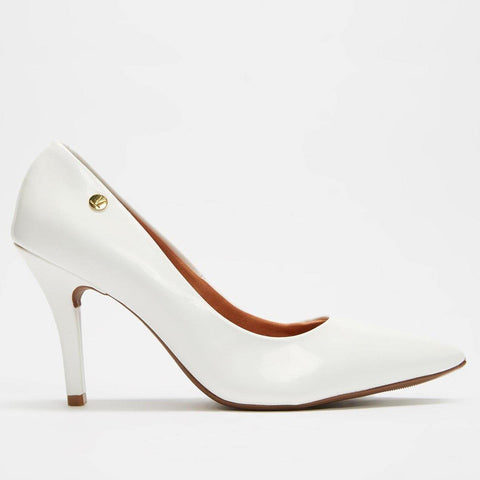 Scarpin Vizzano 1184-1101 Bico Fino Salto Alto Verniz Branco