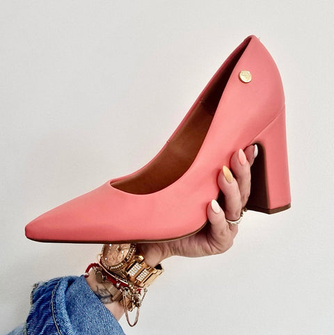 Scarpin Vizzano 1285-400 salto bloco bico fino Coral