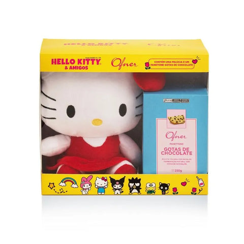 Panettone Gotas de Chocolate 250g Com Pelucia Hello Kitty Ofner - MEUBRASILONLINE