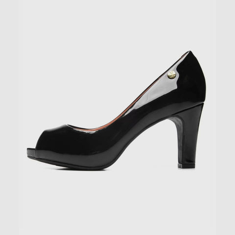 Scarpin Vizzano 1840-300 salto médio peep toe Preto Envernizado