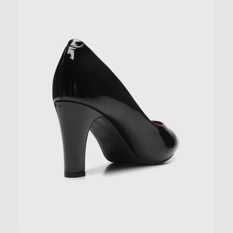 Scarpin Vizzano 1840-300 salto médio peep toe Preto Envernizado