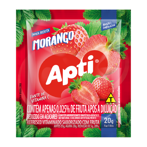 Refresco em pó APTI - MORANGO  15 sachês de 20g cada 300G
