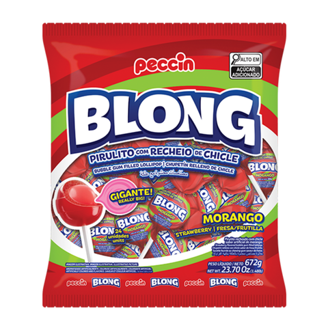 Pirulito c/ Chiclete Blong Gigante Morango 672g Peccin