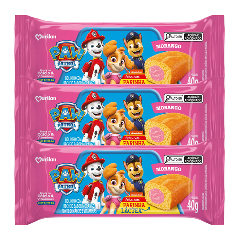 Kit Bolinho Marilan Patrulha Canina Morango 3x40g