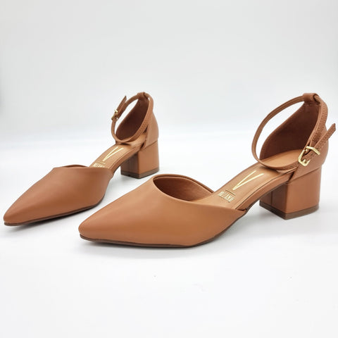Scarpin Vizzano 1220-317 salto bloco com tira no tornozelo Caramelo