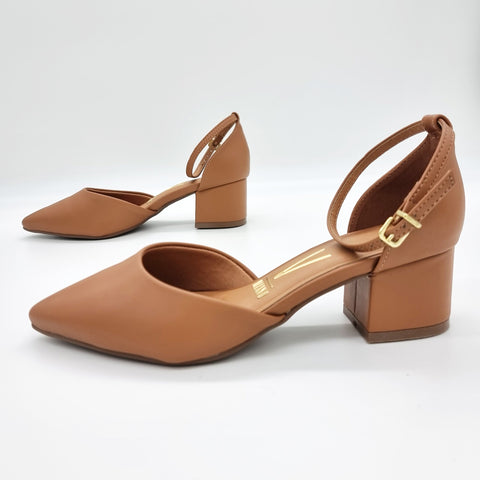 Scarpin Vizzano 1220-317 salto bloco com tira no tornozelo Caramelo