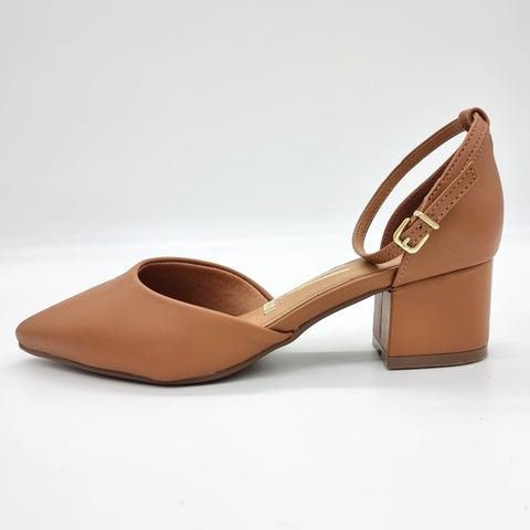 Scarpin Vizzano 1220-317 salto bloco com tira no tornozelo Caramelo