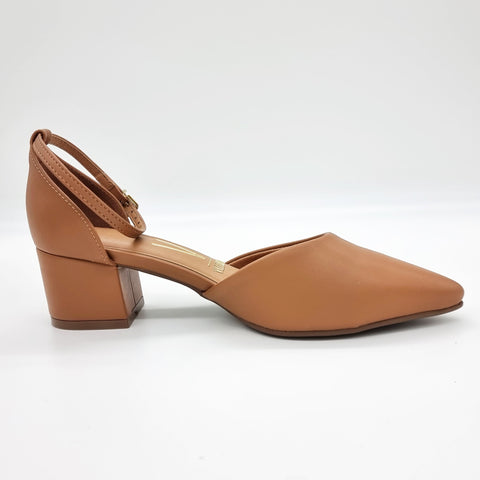 Scarpin Vizzano 1220-317 salto bloco com tira no tornozelo Caramelo