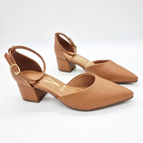 Scarpin Vizzano 1220-317 salto bloco com tira no tornozelo Caramelo