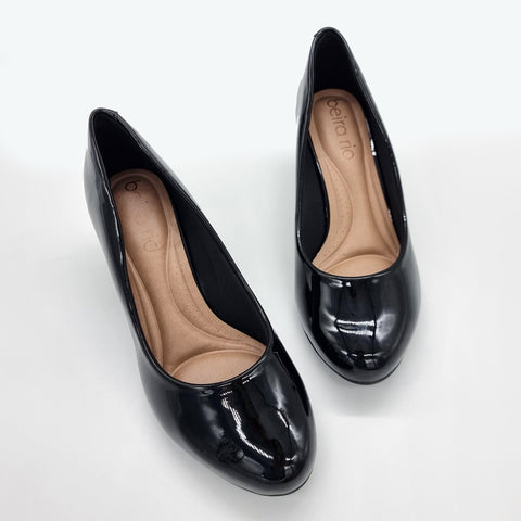 Scarpin Beira Rio 4777-409 Salto Baixo Envernizado Preto