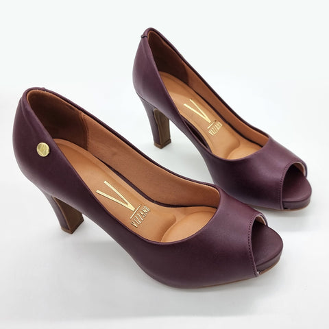 Scarpin Vizzano 1840-300 salto médio peep toe Vinho