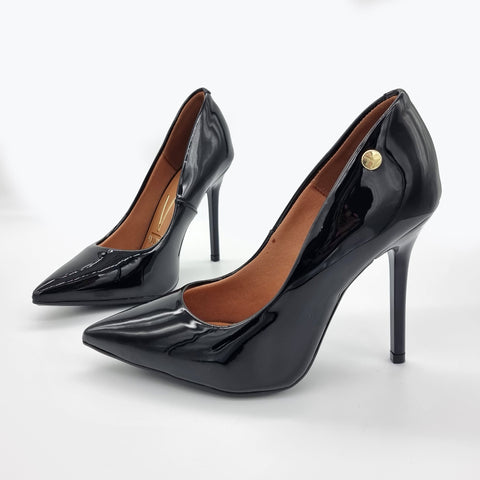 Scarpin Vizzano 1421-100 bico fino salto agulha Preto Envernizado