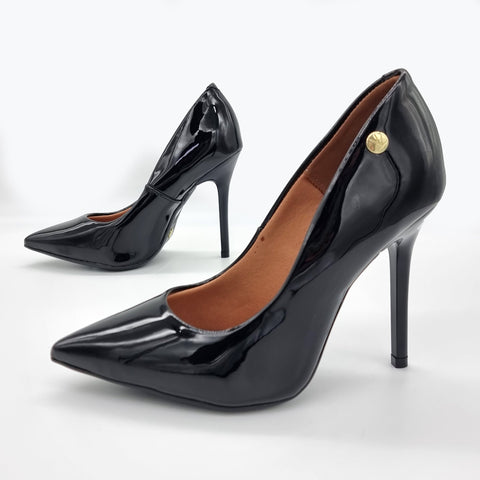 Scarpin Vizzano 1421-100 bico fino salto agulha Preto Envernizado