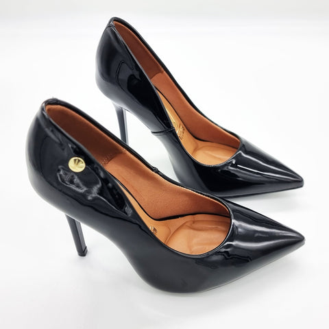 Scarpin Vizzano 1421-100 bico fino salto agulha Preto Envernizado