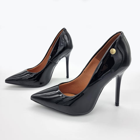 Scarpin Vizzano 1421-100 bico fino salto agulha Preto Envernizado