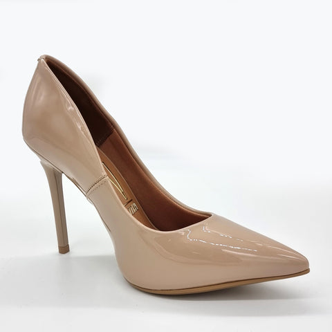 Scarpin Vizzano 1421-100 bico fino salto agulha Bege Envernizado