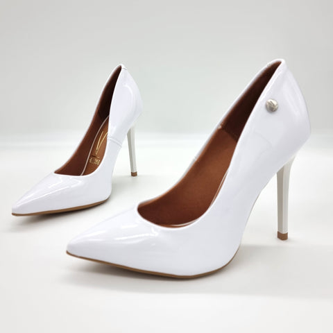 Scarpin Vizzano 1421-100 bico fino salto agulha Branco Envernizado