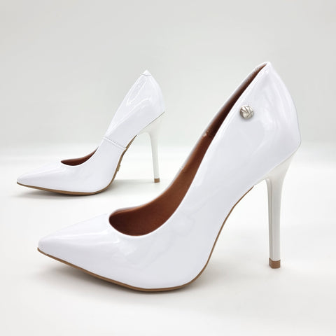 Scarpin Vizzano 1421-100 bico fino salto agulha Branco Envernizado