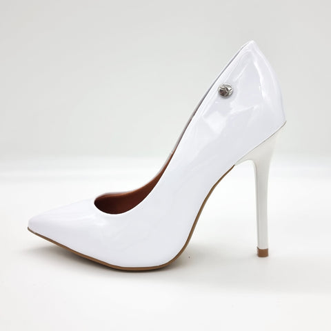 Scarpin Vizzano 1421-100 bico fino salto agulha Branco Envernizado
