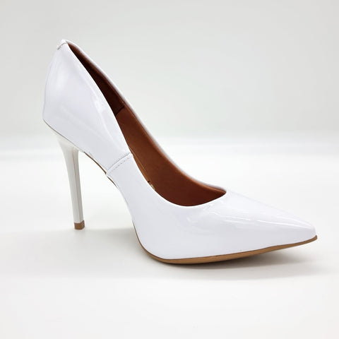Scarpin Vizzano 1421-100 bico fino salto agulha Branco Envernizado