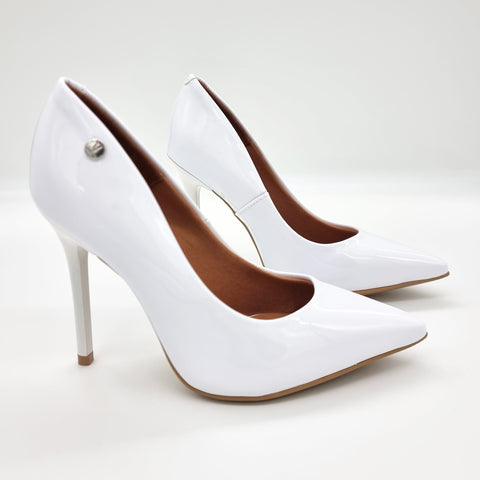 Scarpin Vizzano 1421-100 bico fino salto agulha Branco Envernizado