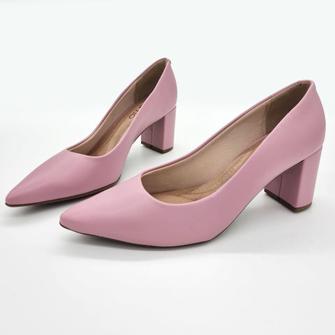 Scarpin Beira Rio 4241-200 Bico Fino Salto Bloco Rosa Napa