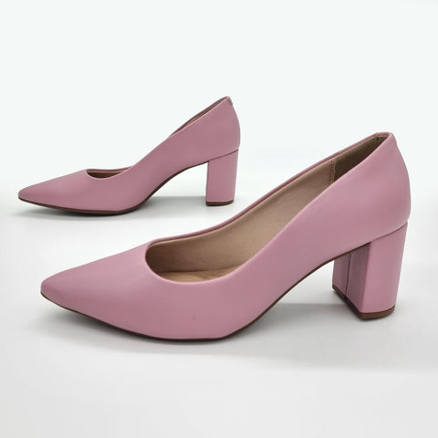 Scarpin Beira Rio 4241-200 Bico Fino Salto Bloco Rosa Napa