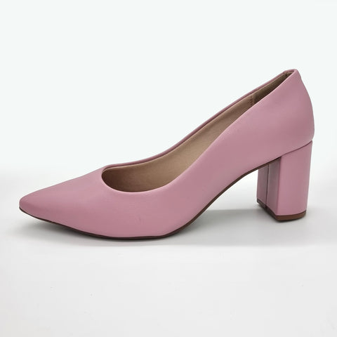 Scarpin Beira Rio 4241-200 Bico Fino Salto Bloco Rosa Napa