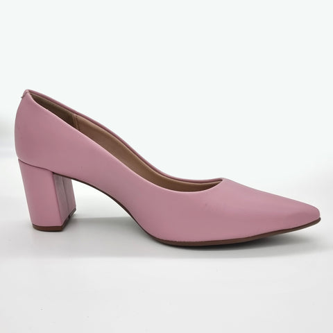 Scarpin Beira Rio 4241-200 Bico Fino Salto Bloco Rosa Napa