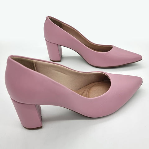 Scarpin Beira Rio 4241-200 Bico Fino Salto Bloco Rosa Napa