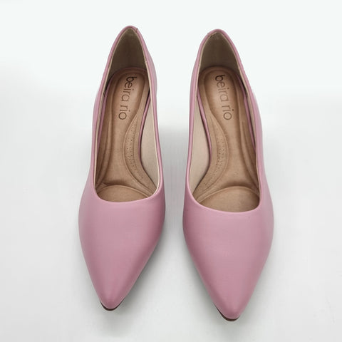 Scarpin Beira Rio 4241-200 Bico Fino Salto Bloco Rosa Napa