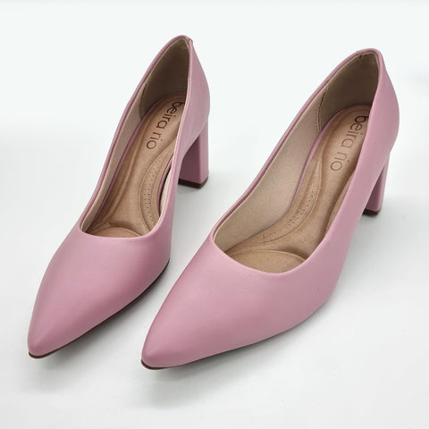 Scarpin Beira Rio 4241-200 Bico Fino Salto Bloco Rosa Napa