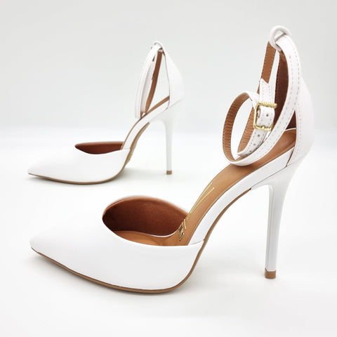 Scarpin Vizzano 1421-102 bico fino com tira no tornozelo Branco